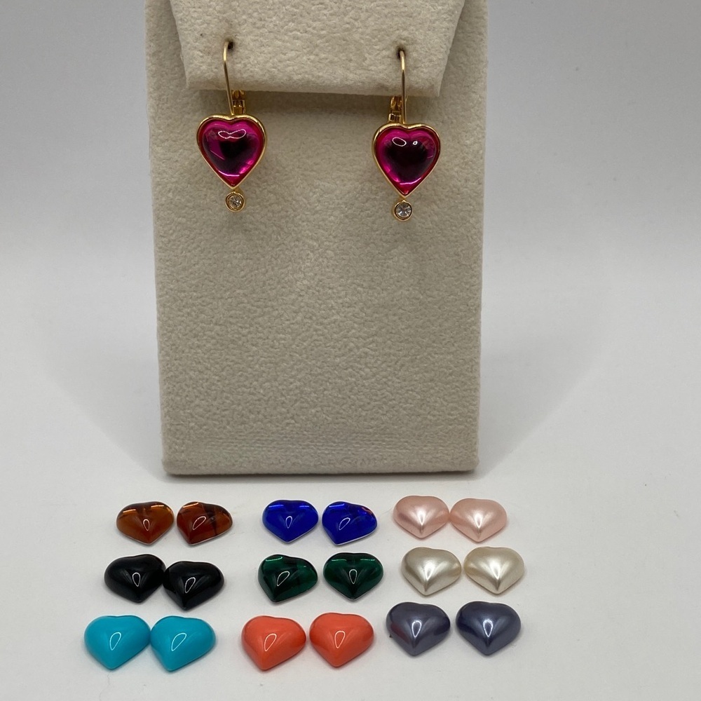 Vintage Joan Rivers Interchangeable Heart Drop Leverback Earrings Gold Tone
